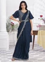 Shimmer Georgette Blue Party Wear Embroidery Work Ready To Wear Saree